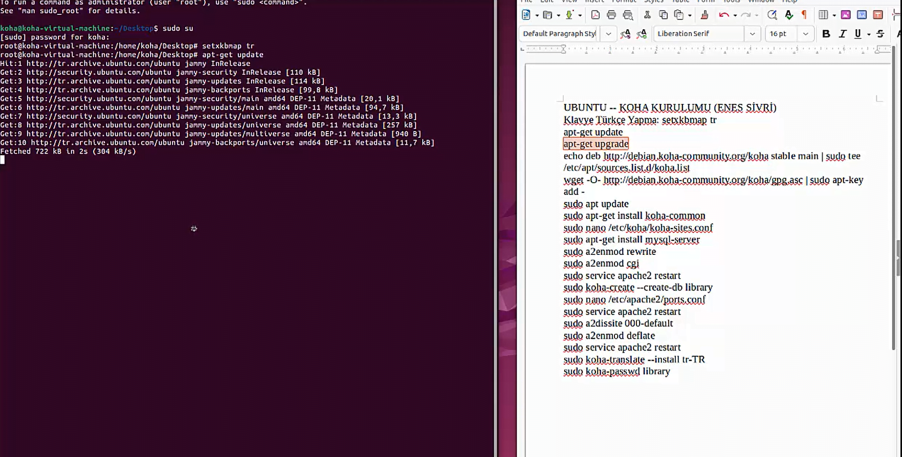 Ubuntu Üzerine KOHA Kurulumu ve Kurulum Komutları
